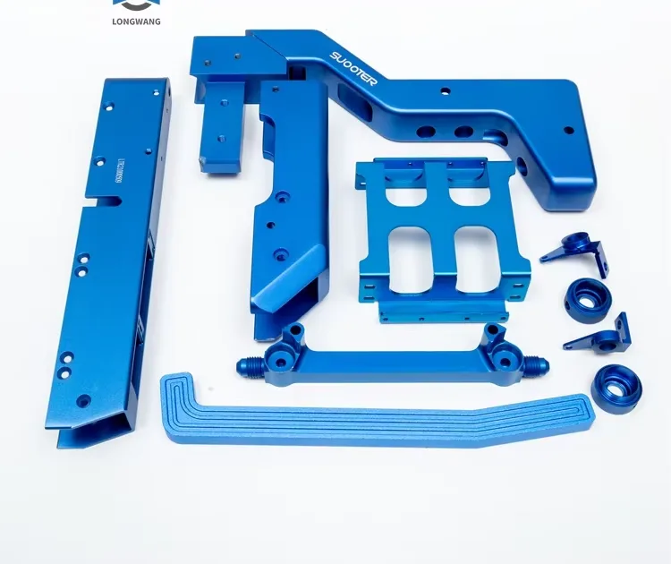 Blue anodized CNC machined aluminum panel and bracket parts