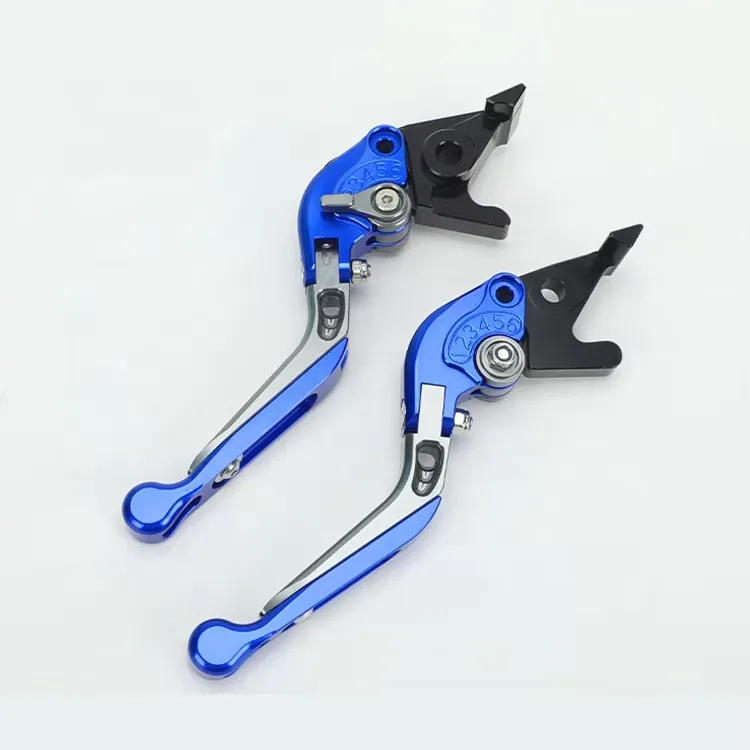 CNC machined aluminum motorcycle brake and clutch levers, blue anodized